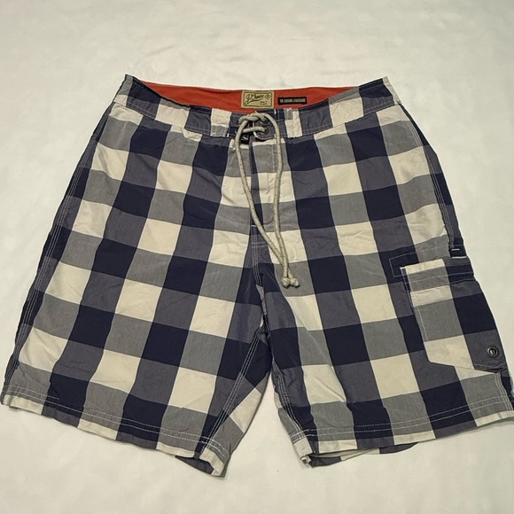 J CREW Board Shorts Mens 33 Navy Blue Plaid Swim Trunks 9" Long Board Mesh Lined - Picture 1 of 7